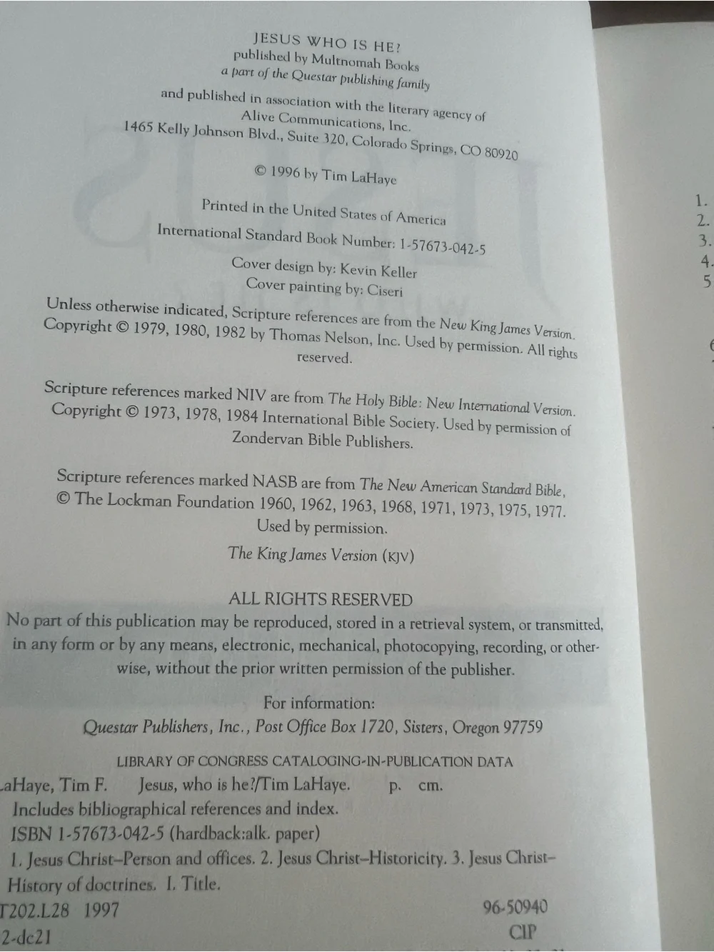 Tim LaHaye Jesus: Who Is He? Hardcover Multnomah Books 1996 Religion Index # 504